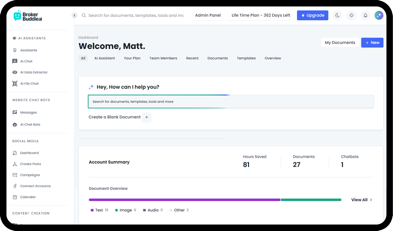 MagicAI Dashboard Mockup